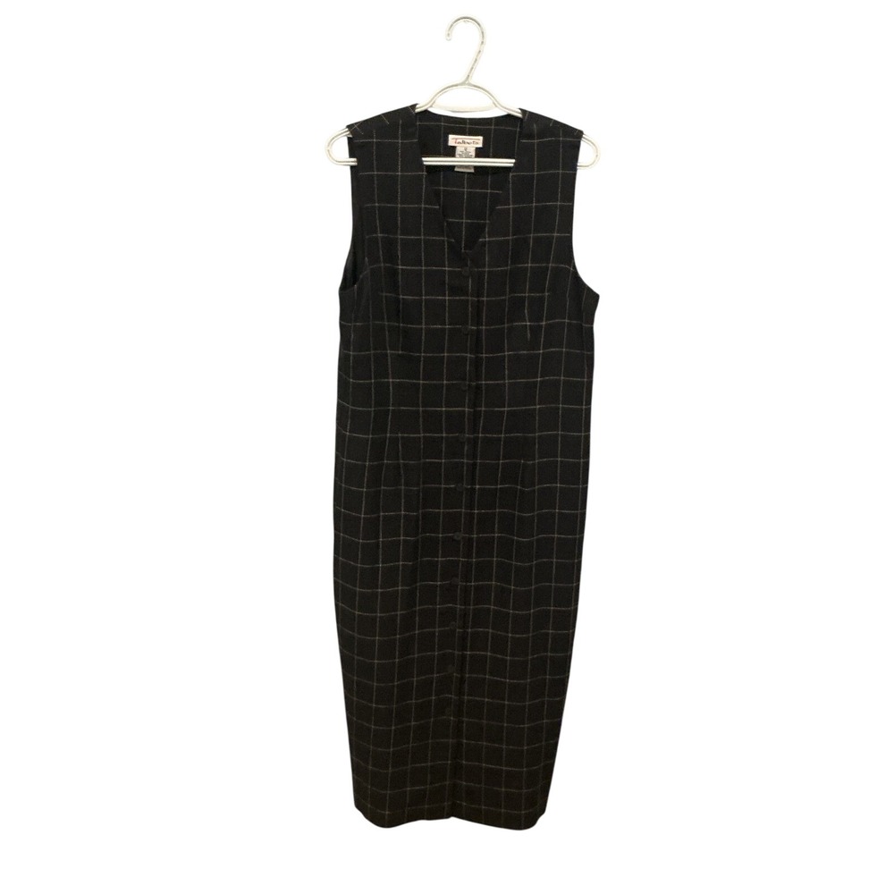 Vintage Talbots Womens Button Front Maxi Jumper Dress 12 Windowpane Plaid Office